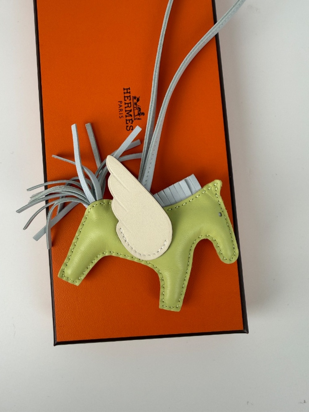 Hermes Pegase Rodeo Grigri Milo Jaune Bourgeon Bleu Brume Nata Lambskin PM Charm - Picture 10 of 10